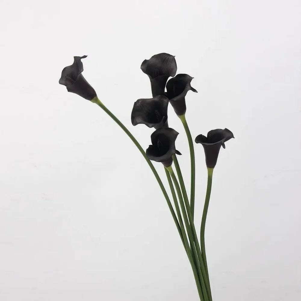 Bundle Of 3 Black Real Touch Faux Calla Lily Stem - 25